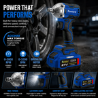 Forward 21V Brushless Impact Wrench 400Nm Cordless Heavy Duty Electric Wrench With Double Battery & Charger