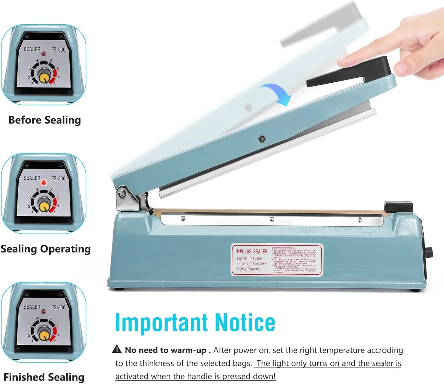 KINGSTAR 12-Inch Impulse Sealer | Heavy-Duty Manual Heat Sealer for Plastic Bags, Mylar & Shrink Wraps